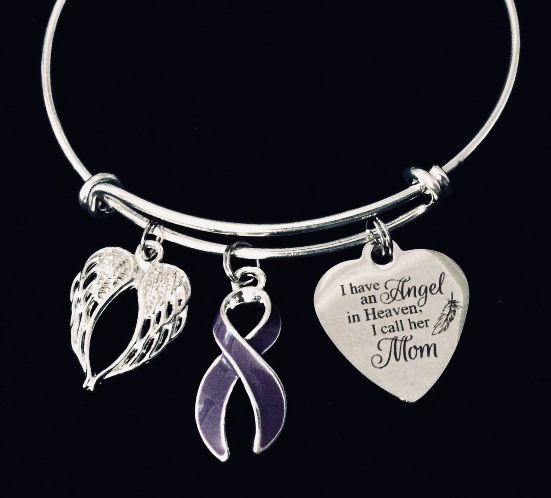 Mom Memorial Jewelry Adjustable Charm Bracelet Purple Awareness Ribbon