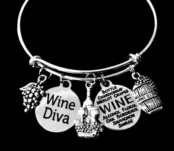 Wine Diva Jewelry Expandable Charm Bracelet Girls Wine Country Trip Jewelry