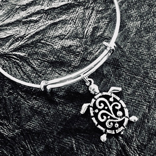 Silver Filigree Turtle Jewelry Adjustable Bangle Expandable Charm Bracelet