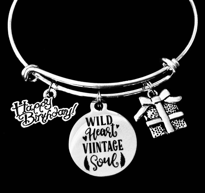 Wild Heart Vintage Soul Birthday Charm Bracelet | Silver Expandable Bangle