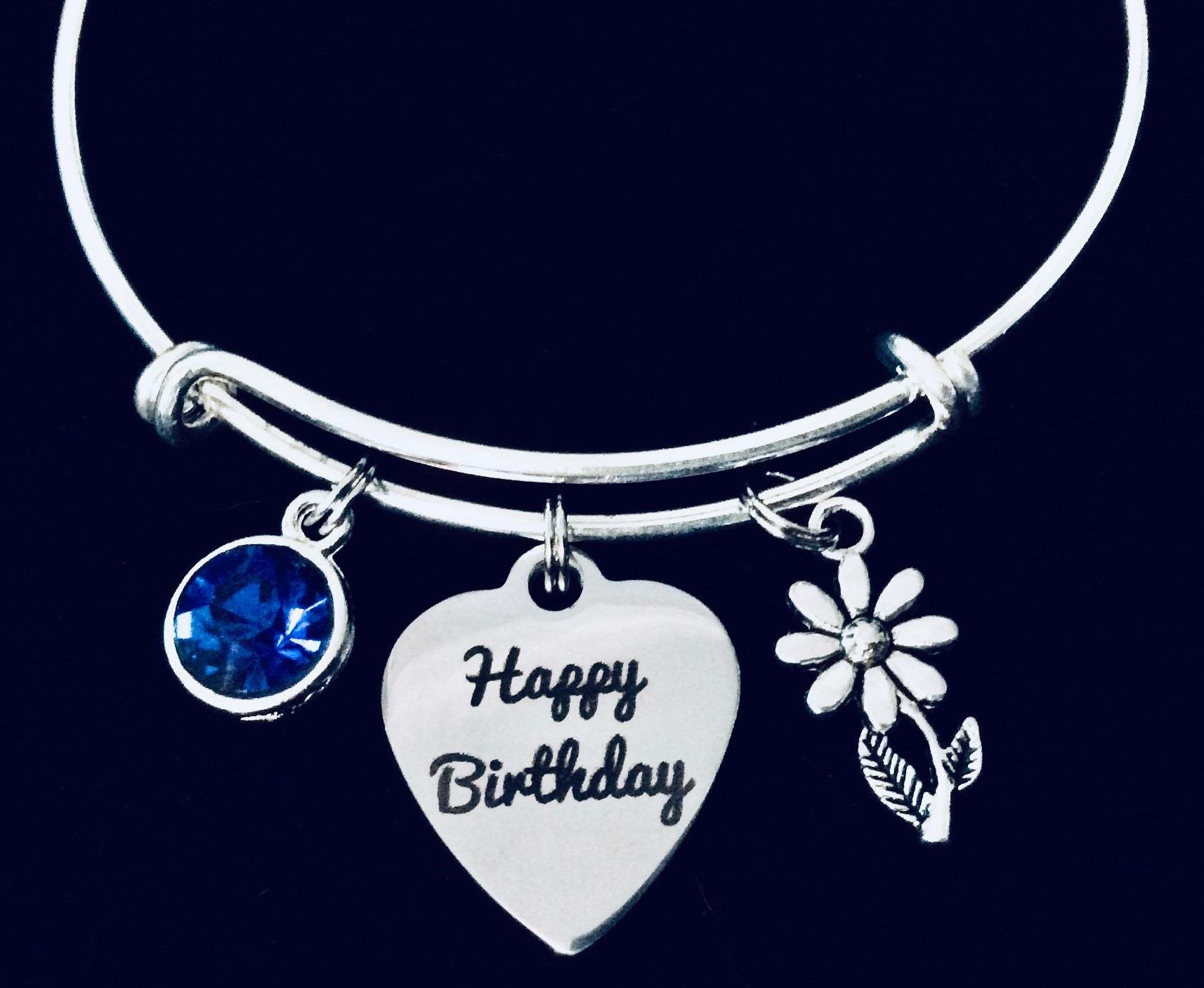 Happy Birthday Jewelry Expandable Charm Bracelet Adjustable Bangle September Birthstone Sapphire
