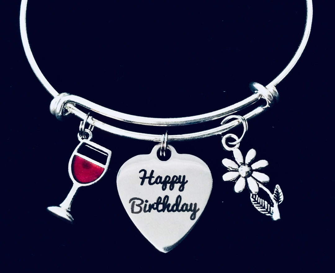 Birthday Gifts for her Happy Birthday Charm Bracelet Red Wine