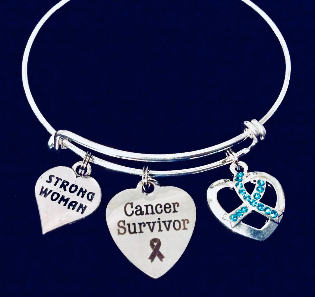 Cancer Survivor Gift for her Cancer Survivor Jewelry Charm Bracelet Teal ribbon 