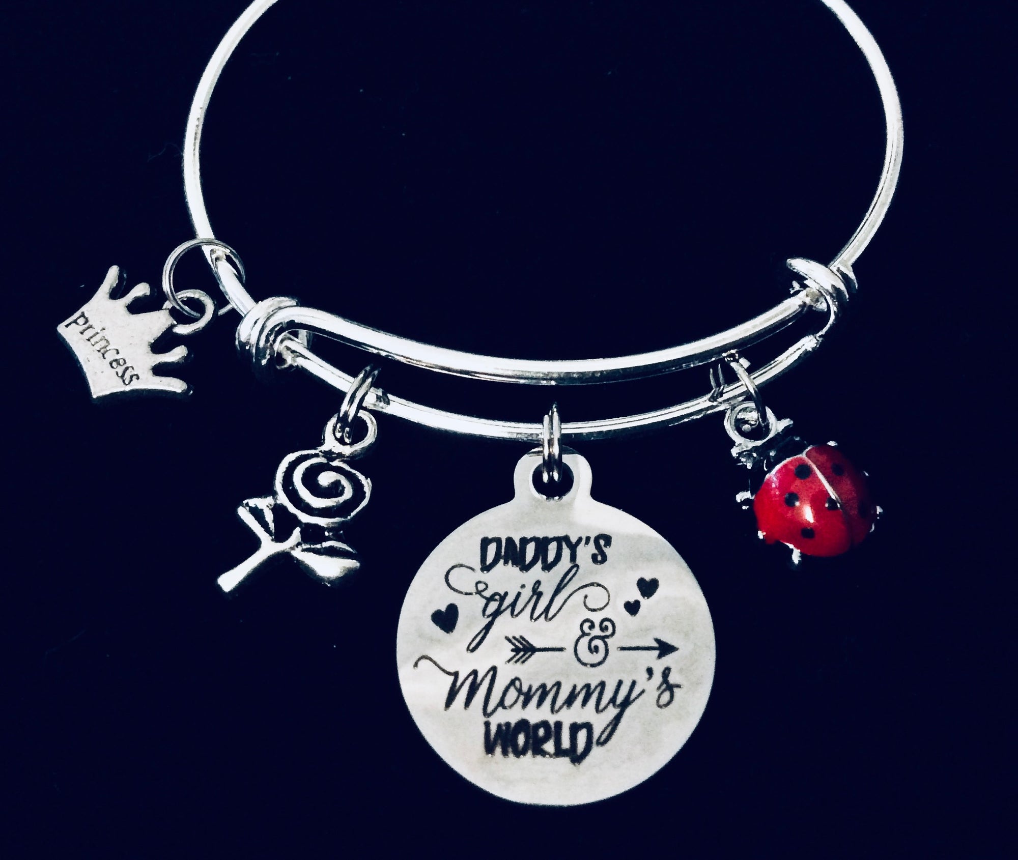 Child Size Daddy's Girl Mommy's World Expandable Charm Bracelet Silver Adjustable Kids Size