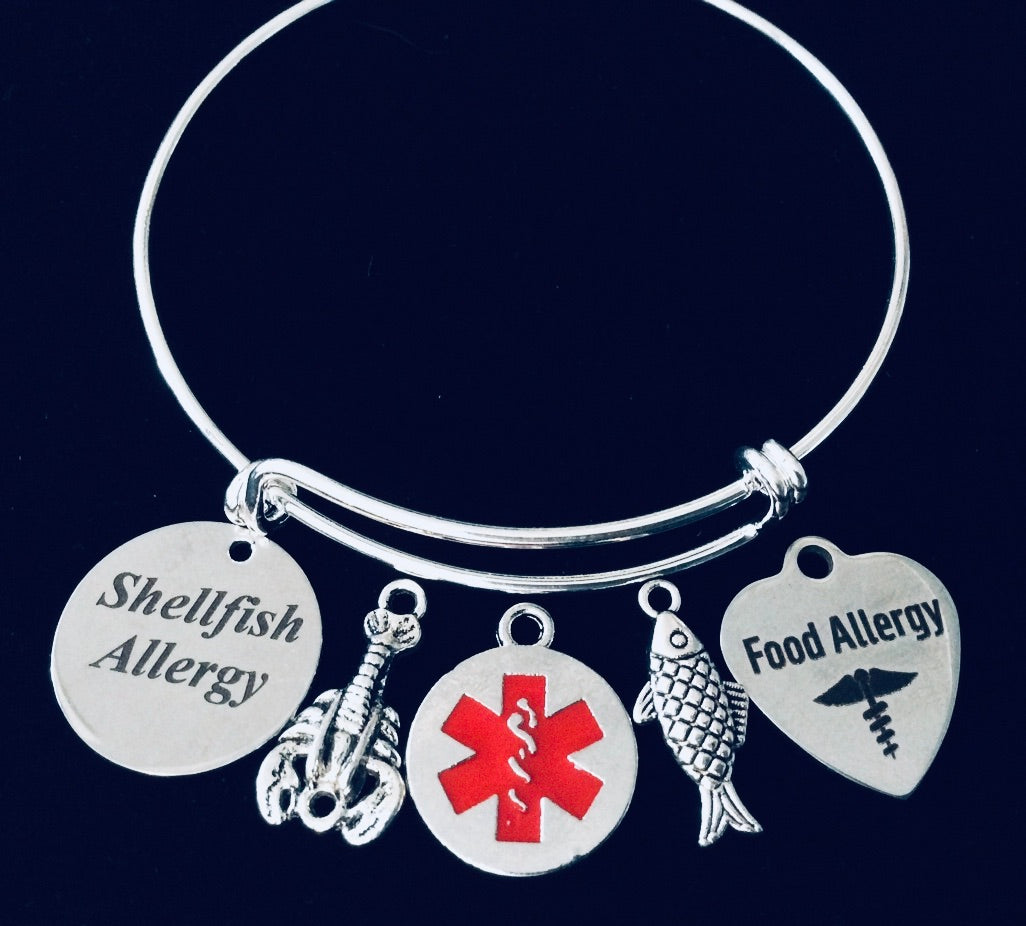 Shellfish and Fish Allergy Medical Alert Charm Bracelet