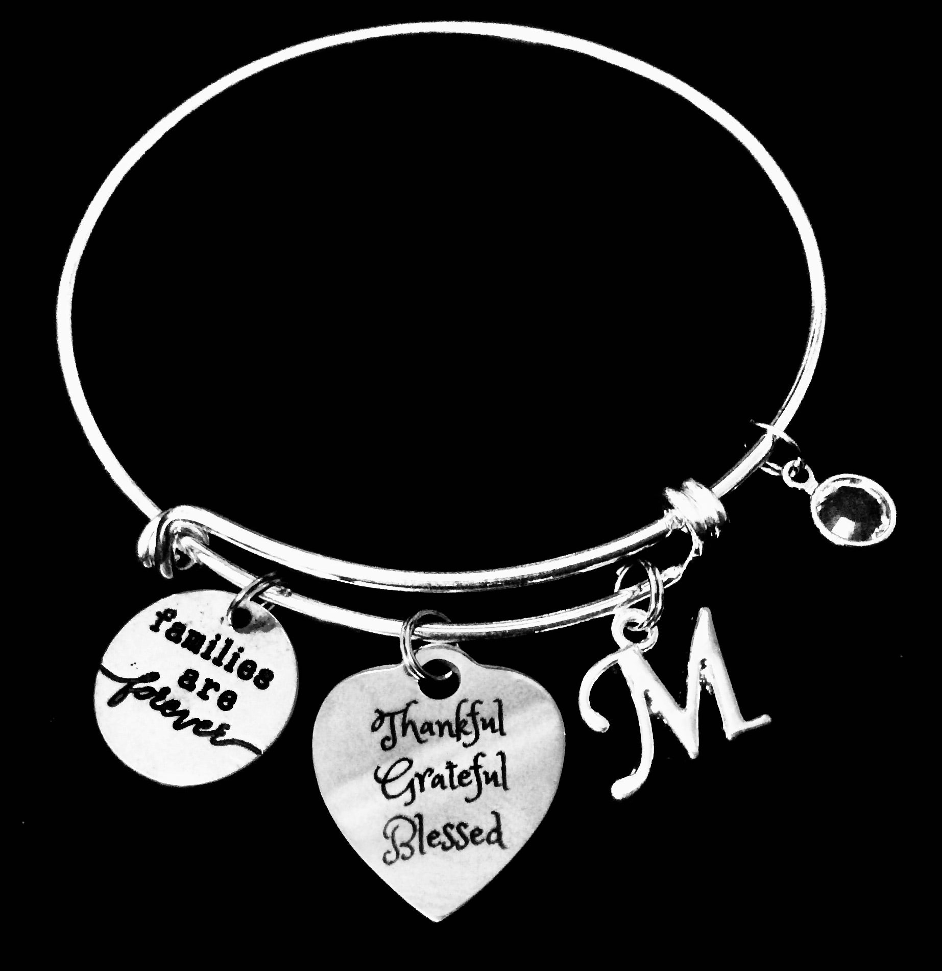 Families are Forever Charm Bracelet Thankful Grateful Blessed Jewelry Gift for her