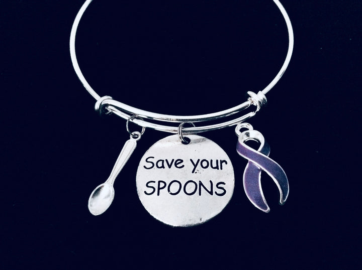 Save Your Spoons Bracelet – Spoon Theory Purple Awareness Silver Expandable Bangle Gift