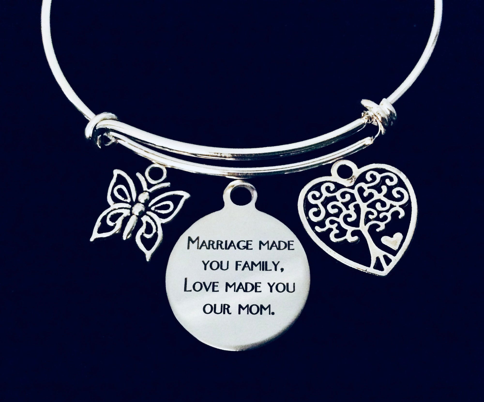Stepmom Gift Bracelet – Family Tree & Heart Charms