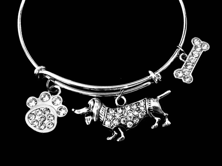 Dachshund Jewelry Dog Bling Crystal Paw Print Dog Lover Gift Adjustable Bracelet