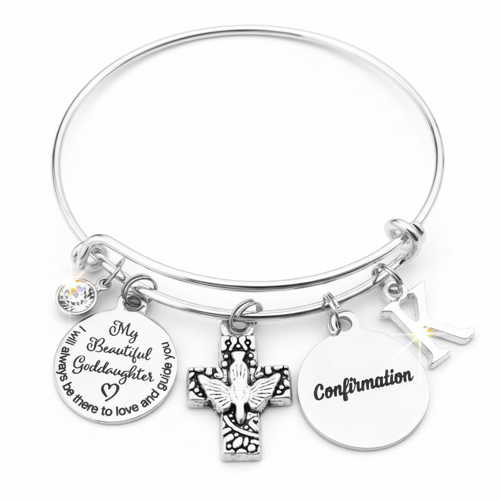 Goddaughter Confirmation Gift Bracelet Silver Expandable Bangle Personalized Charm Jewelry