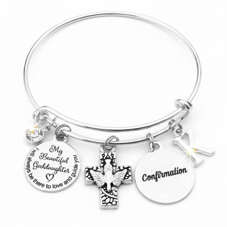 Goddaughter Confirmation Gift Bracelet Silver Expandable Bangle Personalized Charm Jewelry