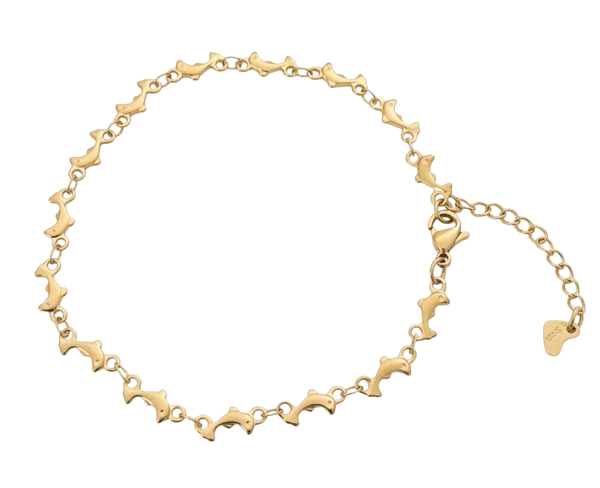 Gold Dolphin Anklet – Stainless Steel Beach Jewelry, Nautical Themed Dolphin Chain, Adjustable 9 Inch