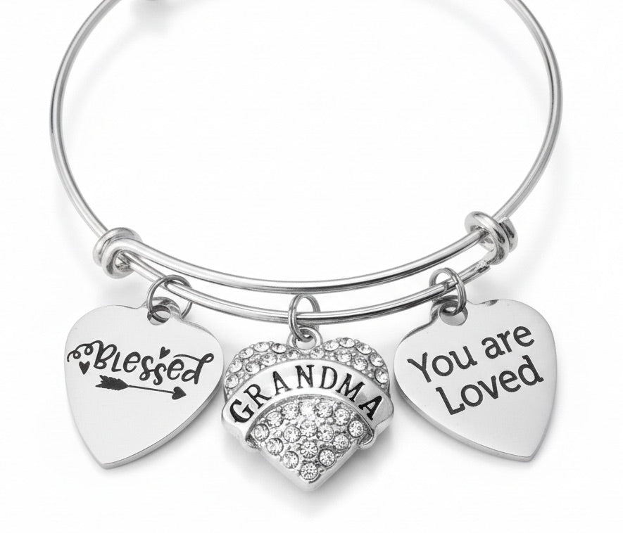 Grandma Bracelet | Blessed You Are Loved Crystal Charm Bangle Gift