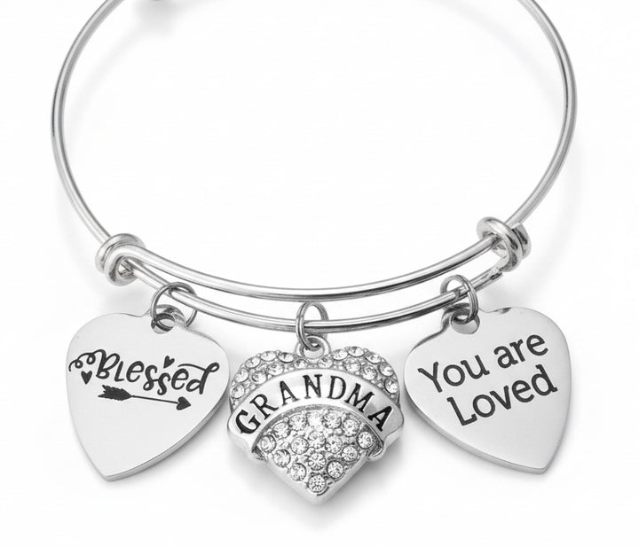 Grandma Bracelet | Blessed You Are Loved Crystal Charm Bangle Gift