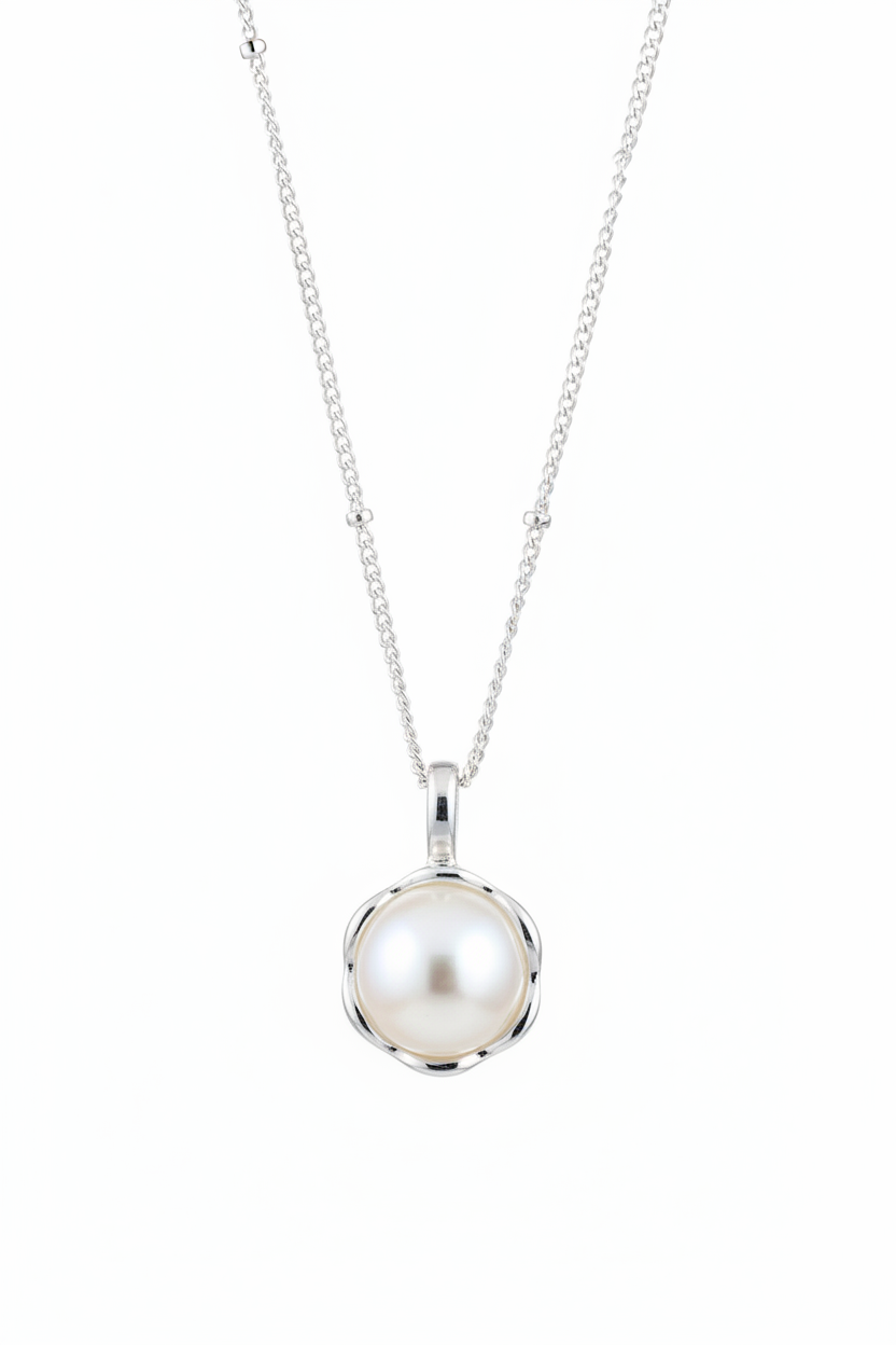 11mm freshwater pearl necklace in 925 sterling silver with 16 inch chain and extender, elegant white pearl pendant on silver chain