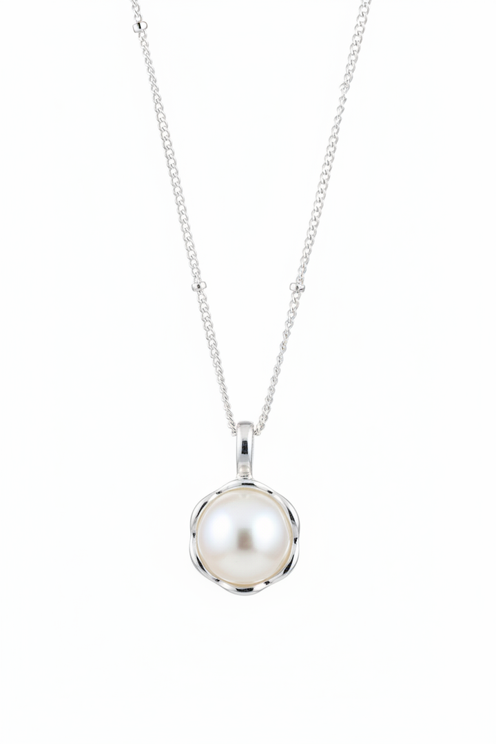 11mm freshwater pearl necklace in 925 sterling silver with 16 inch chain and extender, elegant white pearl pendant on silver chain
