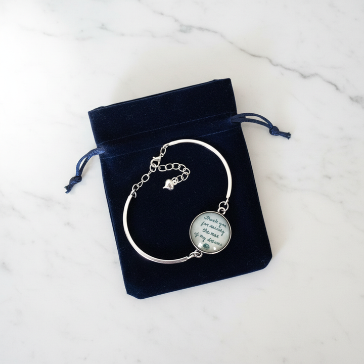 Thank You for Raising the Man of My Dreams bracelet gift-ready in dark velvet jewelry pouch – mother of the groom gift by Jules Obsession