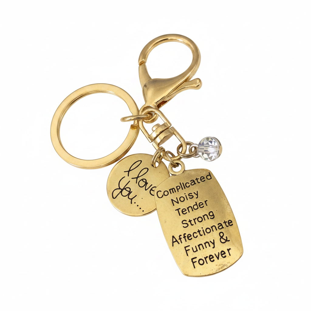 Gold mother daughter keychain with &