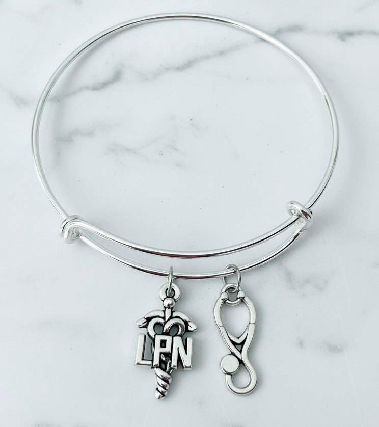 LPN Charm Bracelet | Licensed Practical Nurse Stethoscope Bangle Gift