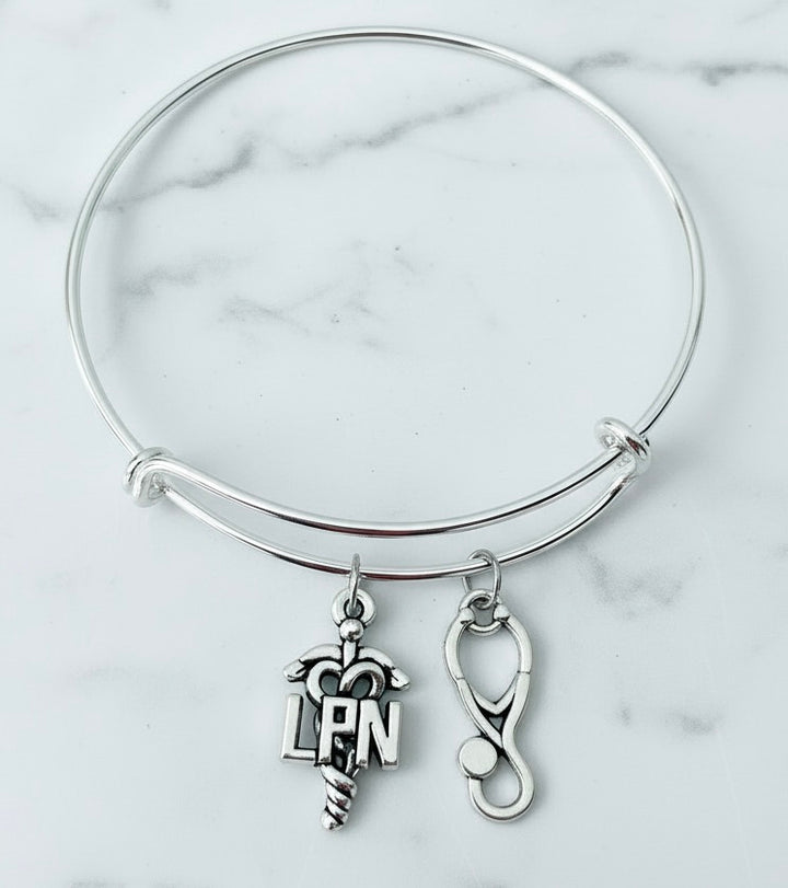 LPN Charm Bracelet | Licensed Practical Nurse Stethoscope Bangle Gift