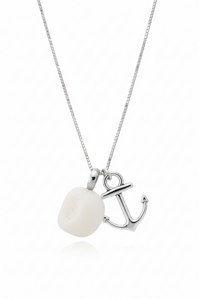 Lucky Stone Anchor Necklace - Genuine Lake Erie Sheepshead Bone - Nautical Good Luck Charm Gift
