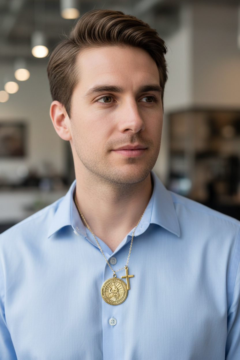 St Christopher Necklace Gold Medal Birthstone Pendant Cross Charm Catholic Patron Saint Jewelry