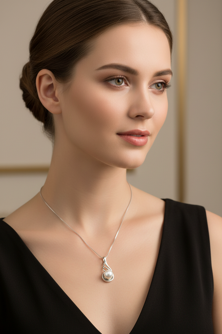 Pearl Pendant Necklace 925 Sterling Silver 18 Inch Box Chain