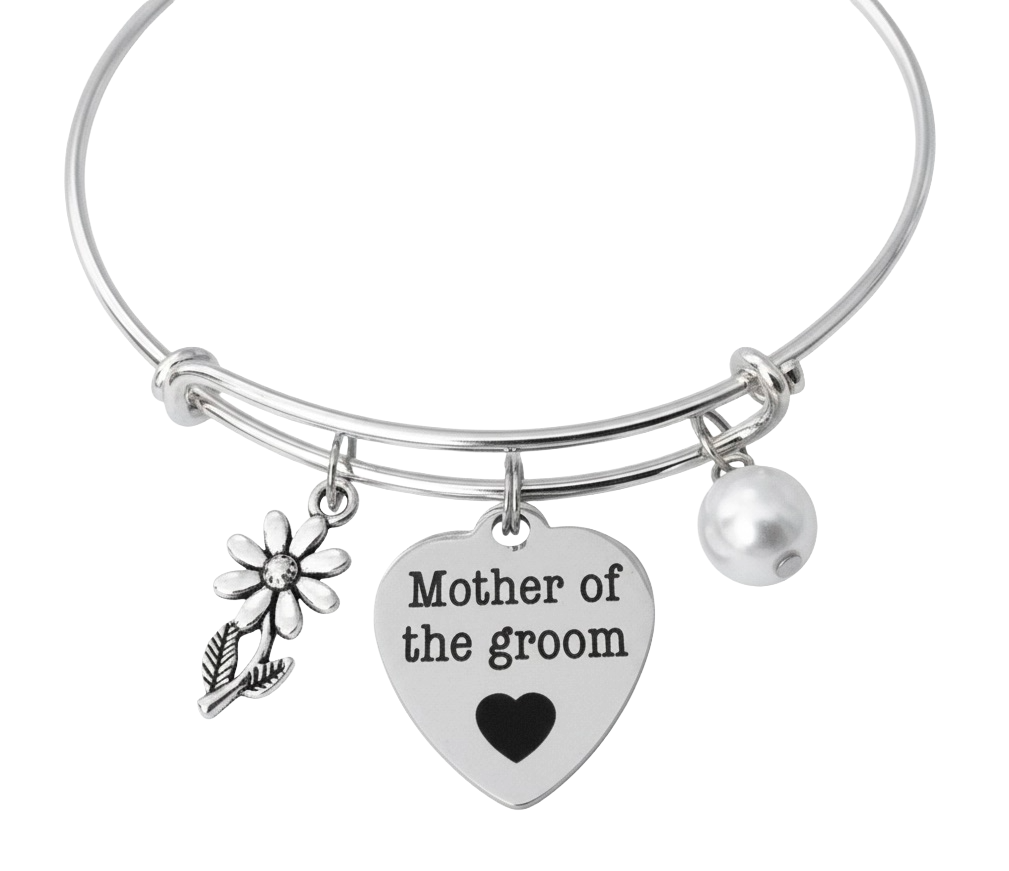 Mother of the Groom Jewelry Adjustable Bracelet Expandable Silver Charm Bangle Wedding One Size Fits All Gift