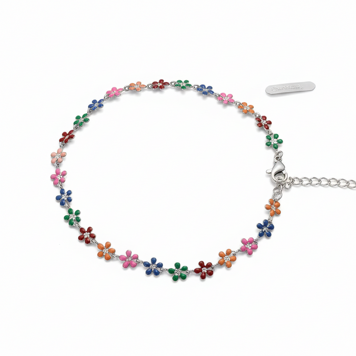 Multicolor Daisy Flower Chain Anklet | Rainbow Enamel Floral Ankle Bracelet