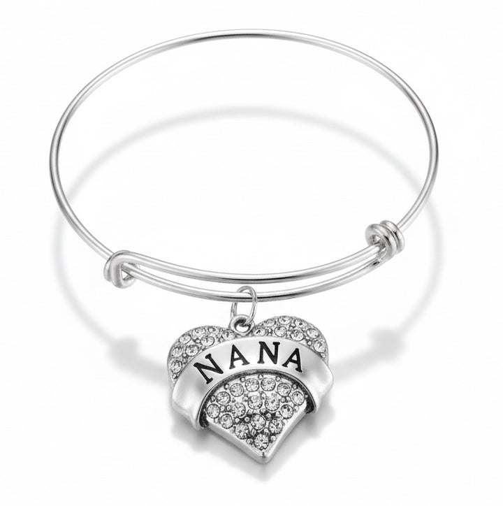 Nana Crystal Heart Charm Bracelet – Expandable Silver Bangle | Gift for Grandma