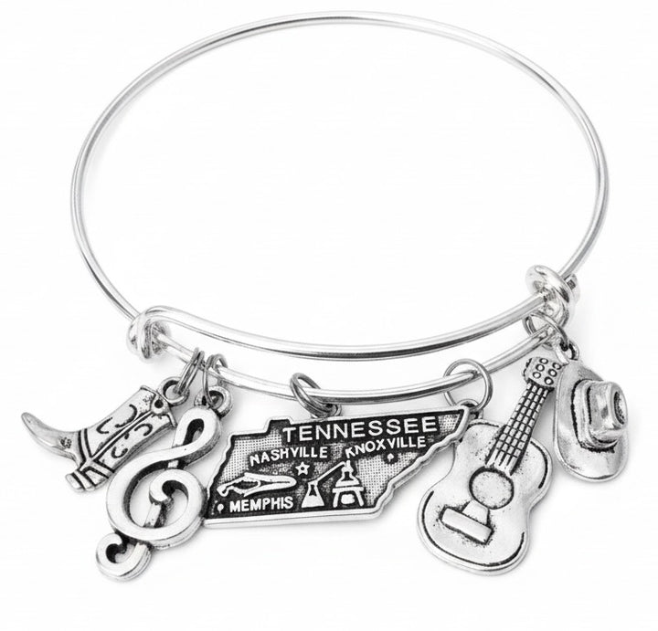 Nashville Charm Bracelet - Tennessee Silver Bangle with Country Music Charms