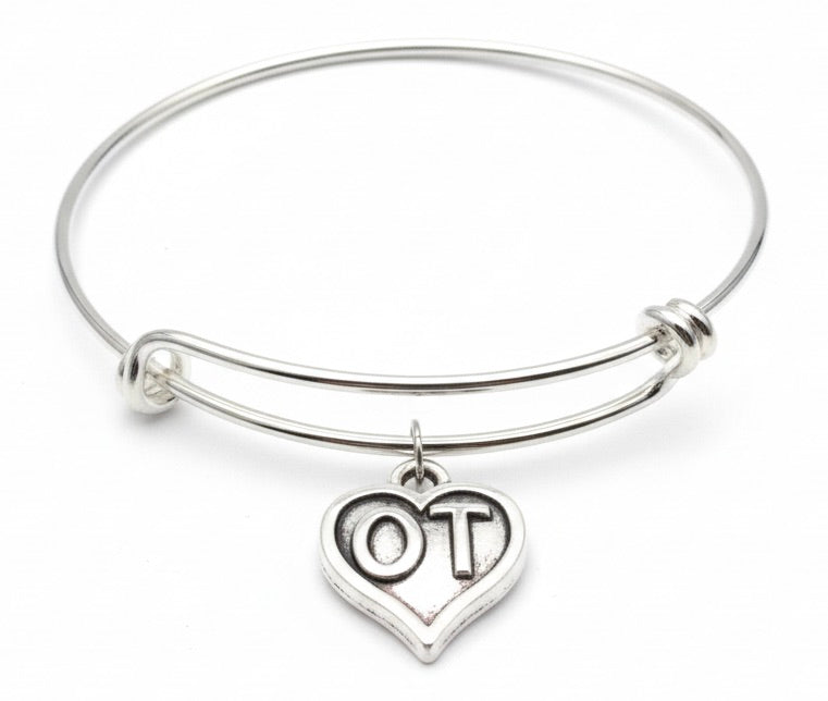 Occupational Therapist Gift Bracelet | OT Charm | Silver Expandable Bangle