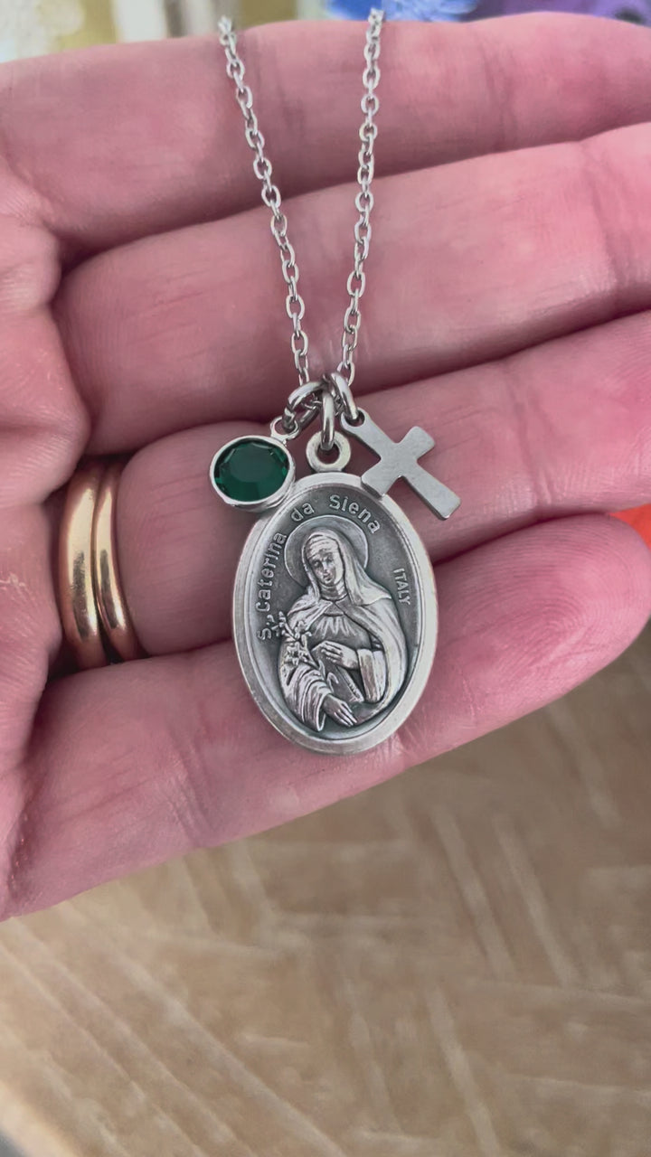 Personalized Saint Caterina de Siena Necklace Stainless Steel Patron Saint of Nurses Gift for Her