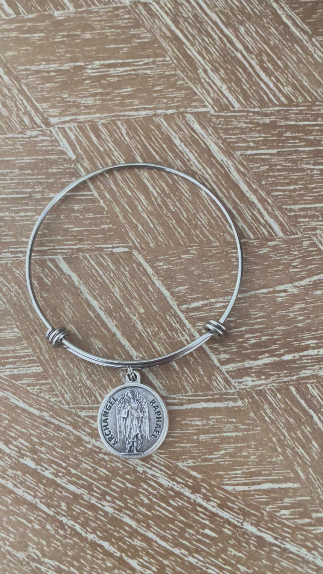 Archangel Raphael Healing Bracelet | Silver Expandable Bangle with Prayer | Adjustable