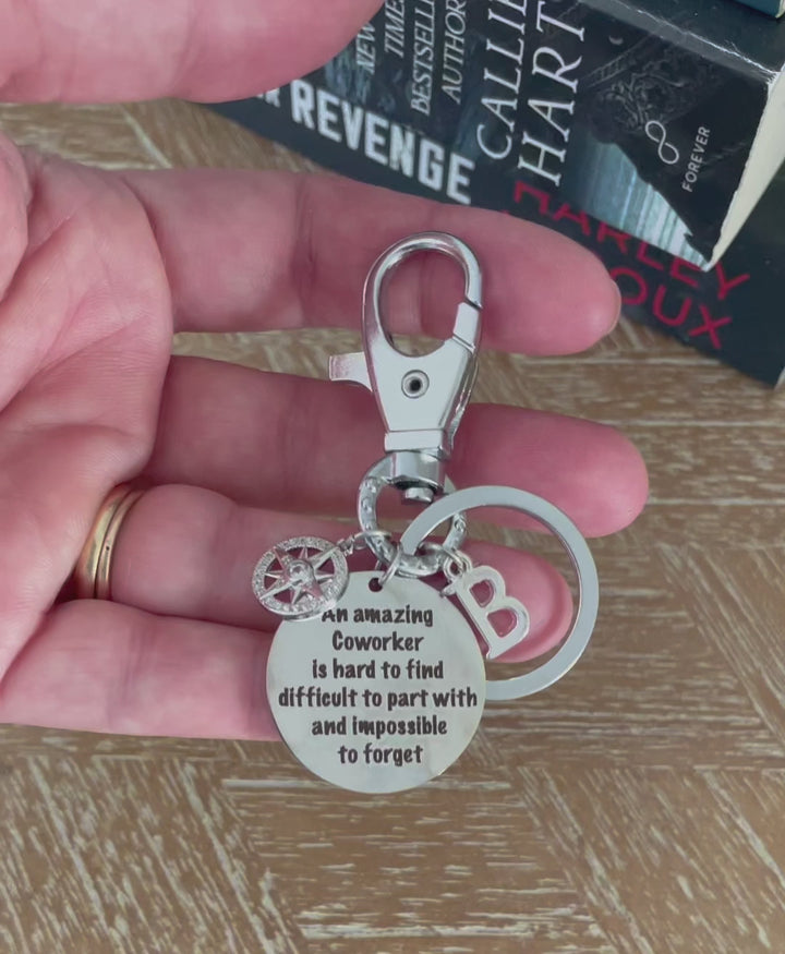 Coworker Keychain Gift | Personalized Initial &amp; Compass Charm