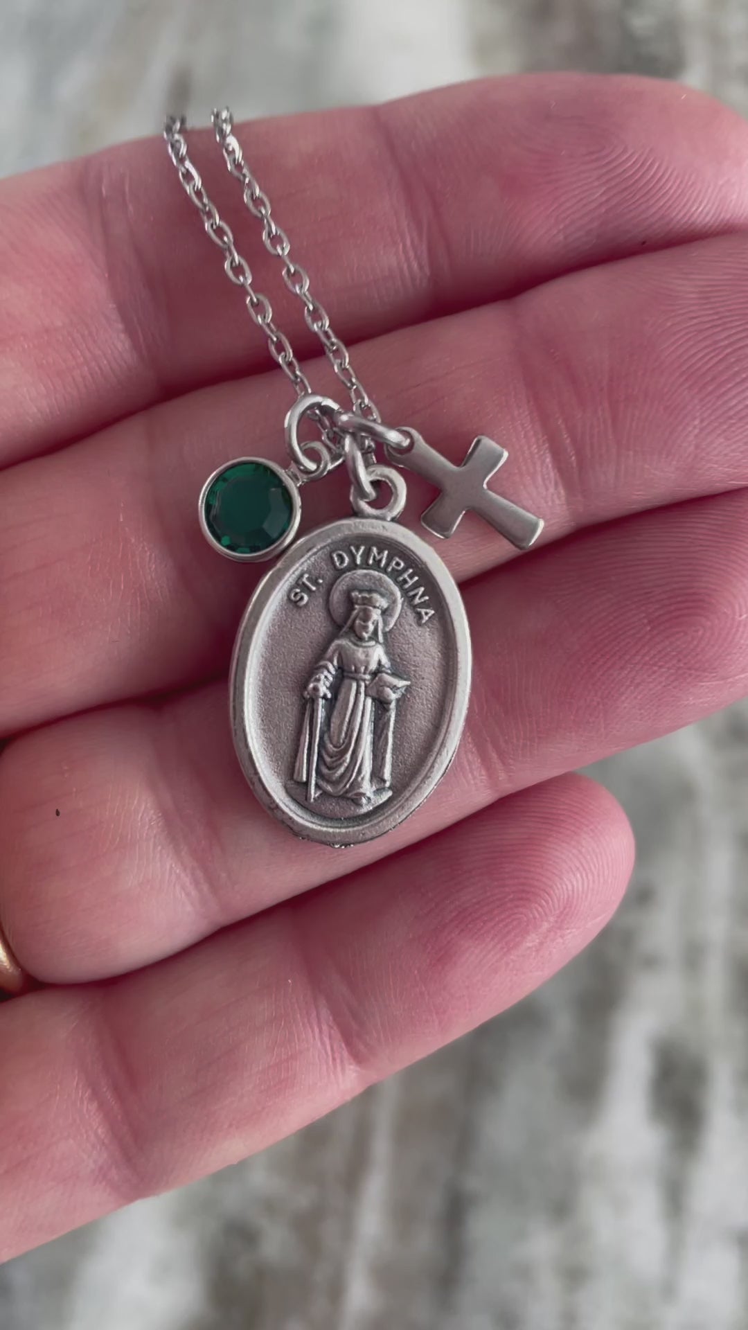 Saint Dymphna Necklace with Birthstone &amp; Cross Charm