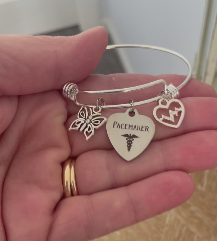 Pacemaker Bracelet | Medical Alert Charm Bangle with Butterfly