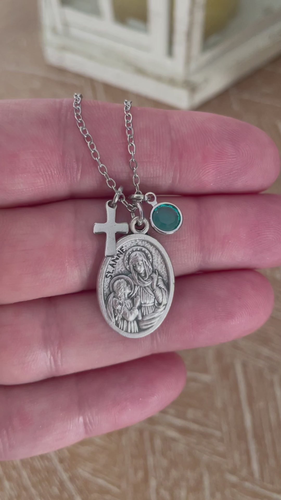 Saint Anne Medal Necklace | Personalized Catholic Necklace with Birthstone | Confirmation Gift for Girls | St Anne Patron Saint Jewelry