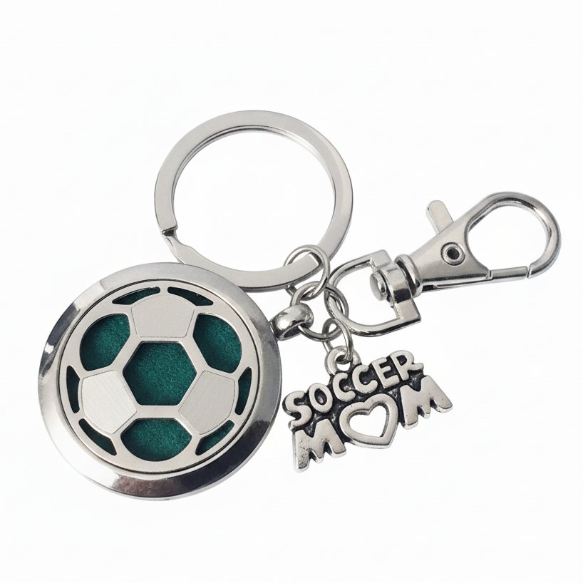 Soccer Mom FOB Aromatherapy Key Chain Silver Key Ring Gift Essential Oil Diffusor