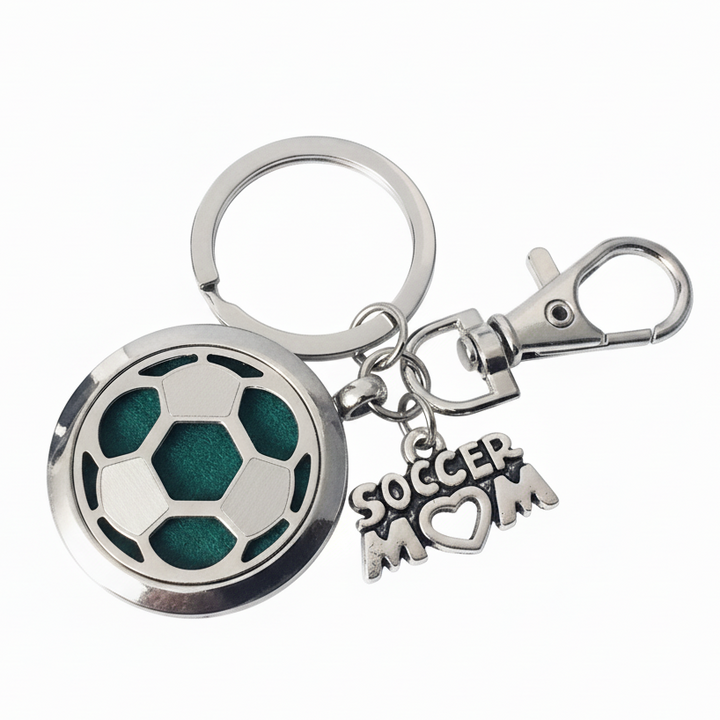 Soccer Mom FOB Aromatherapy Key Chain Silver Key Ring Gift Essential Oil Diffusor