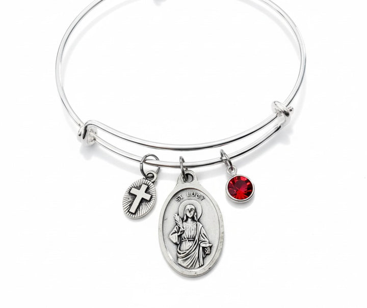 Patron Saint of the Blind Saint Lucy Silver Expandable Wire Bangle Double Sided Adjustable Bracelet