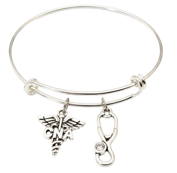 CNA Bracelet – Certified Nurse Assistant Charm Bangle – Silver Expandable Gift for CNA