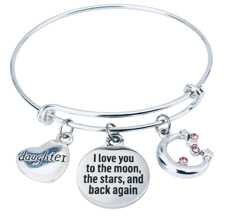 Silver bracelet with charms including &