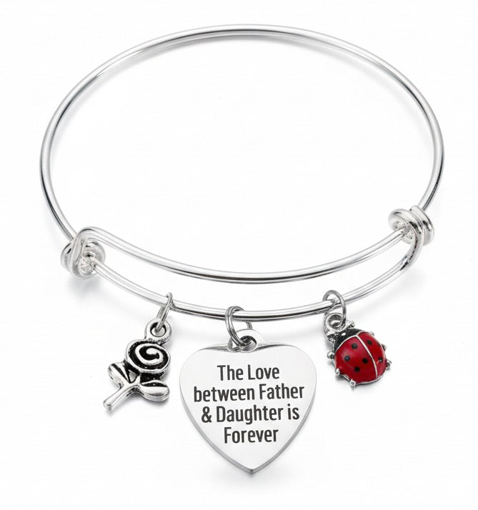 Father Daughter Bracelet - Forever Love Ladybug Charm Bangle Gift for Daughter from Dad