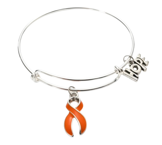 Orange Awareness Bracelet – Leukemia, ADHD, Kidney Cancer, MS – Silver Expandable Bangle