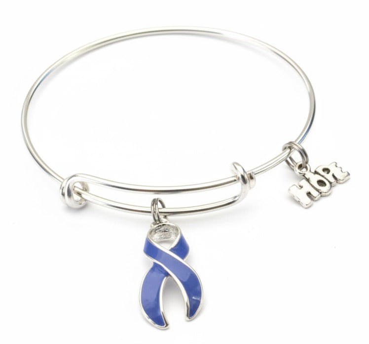Periwinkle Awareness Bracelet – Eating Disorders, Stomach Cancer, IBS – Silver Expandable Bangle