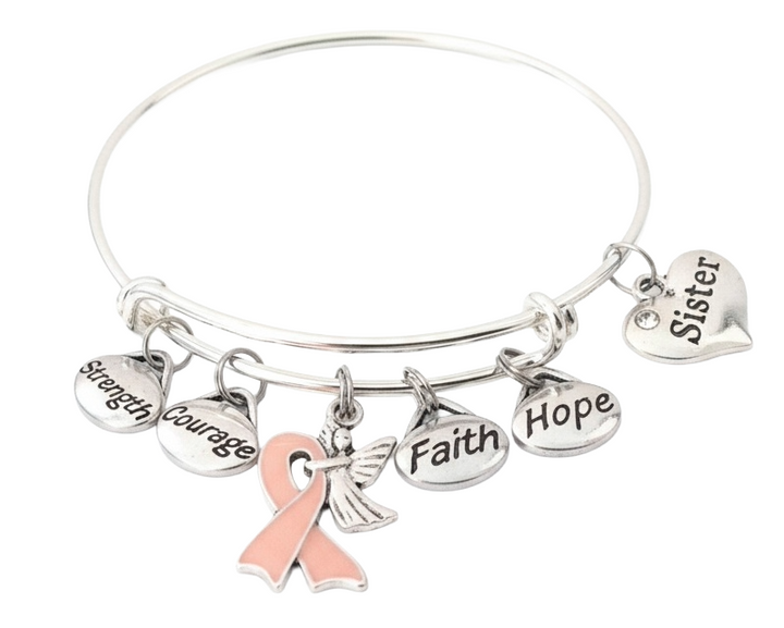 Sister Pink Awareness Bracelet | Breast Cancer Strength Courage Faith Hope | Guardian Angel Gift