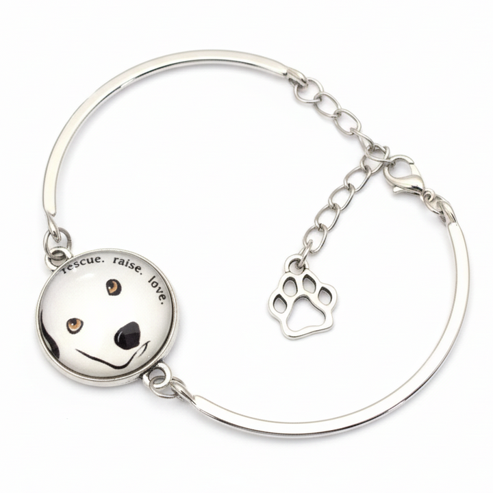 Rescue Dog Bracelet Silver | Rescue Raise Love Charm Bangle | Adjustable Dog Lover Gift Jewelry