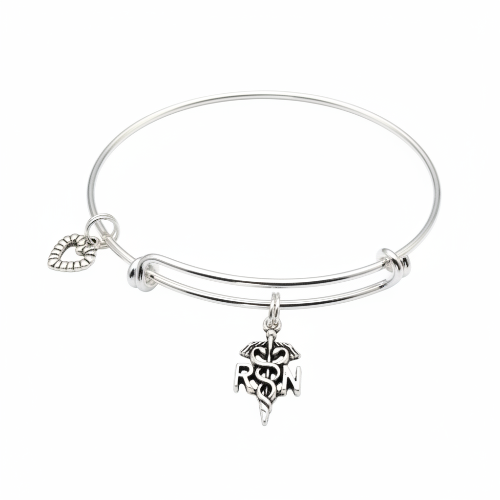 RN Registered Nurse Bracelet - Silver Expandable Bangle Gift