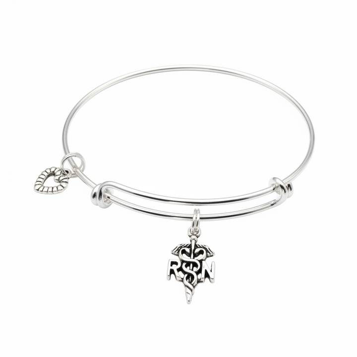 RN Registered Nurse Bracelet - Silver Expandable Bangle Gift